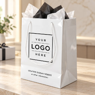 Cadeau Moyen Sac Shopping Personnalisé Logo d'Entreprise Blanc