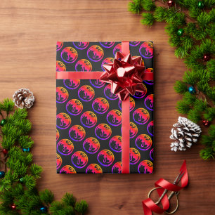 Cadeau Neon Dragon noir papier d'emballage brillant petit
