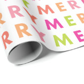 Cadeau Neon moderne Joyeux Noël Papier d'enveloppement (Coin rond)