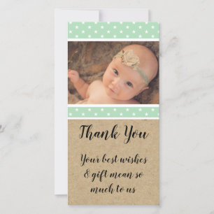 Cadeau nieuwe baby bedank kaart met mint sterren