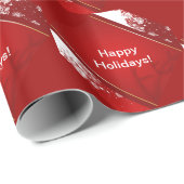 Cadeau Noël avec papier Arrière - plan rouge neige (Coin rond)