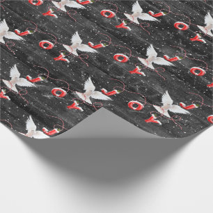 Cadeau Noël Joy Dove Sur Papier D'Enveloppement De Bois