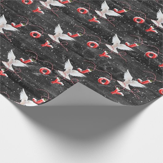 Cadeau Noël Joy Dove Sur Papier D'Enveloppement De Bois (Coin)