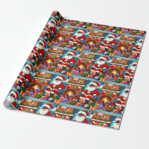 Cadeau Noir Père Noël avec papier d'enveloppement familia