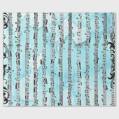 Cadeau Notes musicales Papier d'enveloppement bleu, 30 po (Plat)