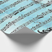 Cadeau Notes musicales Papier d'enveloppement bleu, 30 po (Coin)