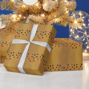 Cadeau Or avec petites gouttelettes rouges/vertes> Papier