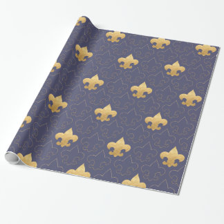 Cadeau Or élégant et papier d'emballage de Blue Fleur De