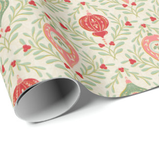 Cadeau Ornement de Noël Rétro Rose, Rouge, Vert Papier