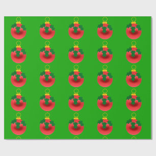 Cadeau Ornement rouge et saint sur papier d'enveloppement
