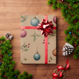 Cadeau Ornements de Noël avec papier d'emballage marron