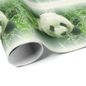 Cadeau Panda mangeant des feuilles Papier d'emballage de (Coin rond)