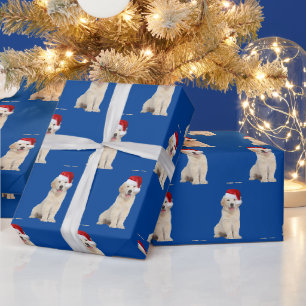 Cadeau Papa Noël sur papier d'emballage de chiot Golden R