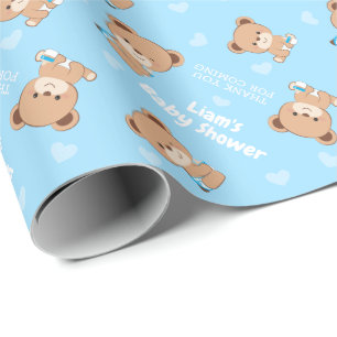 Cadeau Papier à baby shower avec poussette pour garçon