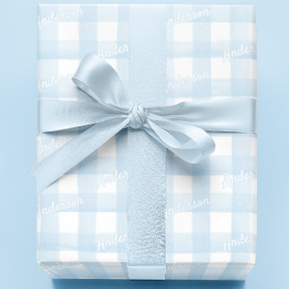 Cadeau Papier à baby shower Boy Light Blue En vichy