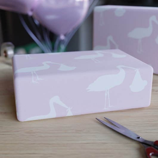 Cadeau Papier à Baby shower de  rose cigogne