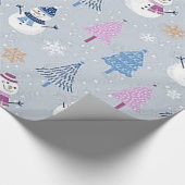 Cadeau Papier à enveloppement "Arbres roses et Snowmen Bl (Coin)