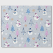Cadeau Papier à enveloppement "Arbres roses et Snowmen Bl (Plat)