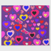 Cadeau Papier à enveloppement brillant, Coeurs violets (Plat)