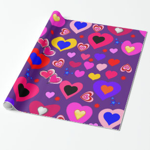 Cadeau Papier à enveloppement brillant, Coeurs violets
