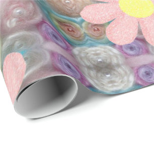 Cadeau Papier à enveloppement brillant Fleurs rose pastel