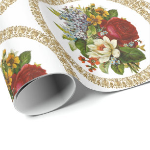 Cadeau Papier à enveloppement brillant Floral victorien