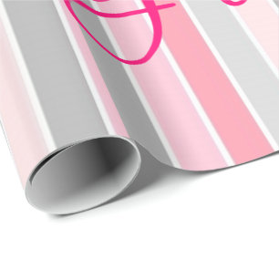 Cadeau Papier à enveloppement brillant Pink Stripe Floral
