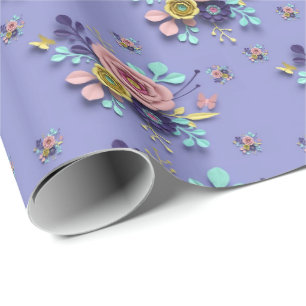 Cadeau Papier à enveloppement brillant Roses floraux viol