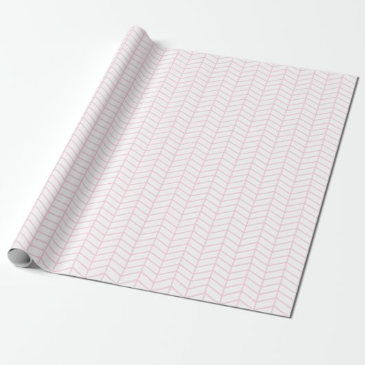 Cadeau Papier à enveloppement Chevron - Rose clair sur bl (Déroulé)