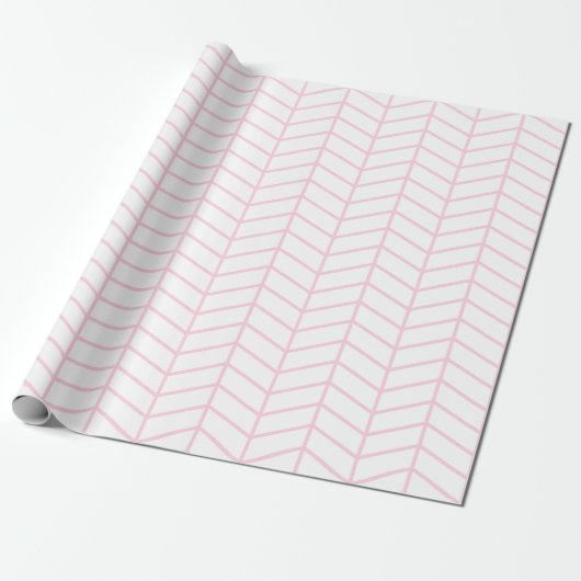 Cadeau Papier à enveloppement Chevron - Rose clair sur bl (Déroulé)