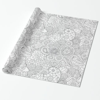 Cadeau Papier à enveloppement de coloration à doodle flor