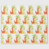 Cadeau Papier à enveloppement de dinosaure jaune rouge po (Plat)