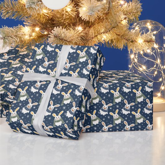 Cadeau Papier à enveloppement de Noël avec lapins et fûts (Vacances)