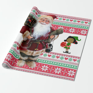 Cadeau Papier à enveloppement de Noël Père Noël Elf