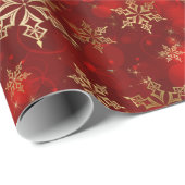 Cadeau Papier à enveloppement de Noël - Rouge et flocons  (Coin rond)
