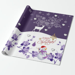 Cadeau Papier à enveloppement de Noël Snowman violet