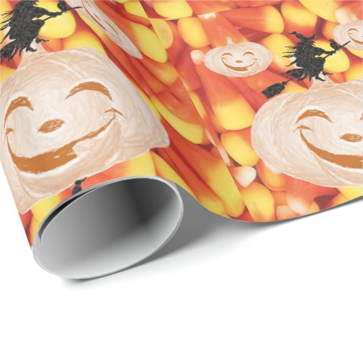 Cadeau Papier à enveloppement d'Halloween, Citrouille (Coin rond)