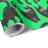 Cadeau Papier à enveloppement d'Halloween vert Chat noir (Coin rond)