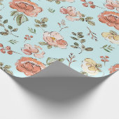 Cadeau Papier à enveloppement floral bleu (Coin)