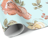 Cadeau Papier à enveloppement floral bleu (Coin rond)