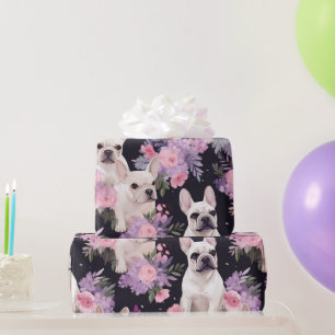 Cadeau Papier à enveloppement floral de Bulldog français 