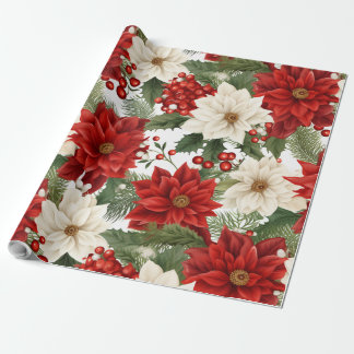 Cadeau Papier à enveloppement floral de Noël 30Inx30Ft