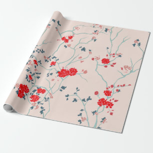 Cadeau Papier à enveloppement floral rouge