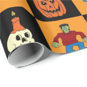 Cadeau Papier à enveloppement Halloween noir et orange À  (Coin rond)