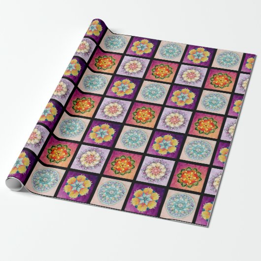 Cadeau Papier à enveloppement Mandalas de couleur - Noir (Déroulé)