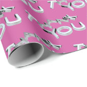 Cadeau Papier à enveloppement Merci rose et argent (Coin rond)