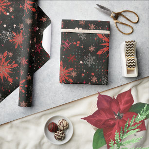 Cadeau Papier à enveloppement noir Red White Snowflakes
