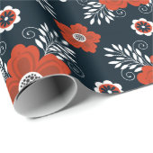 Cadeau Papier à enveloppement noir rouge floral (Coin rond)