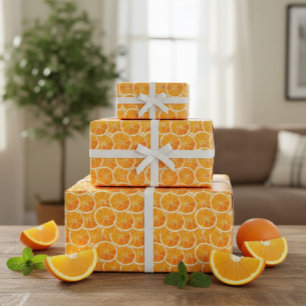 Cadeau Papier à enveloppement Orange Citrus Lumineux