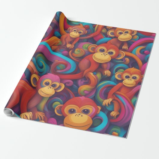 Cadeau Papier à enveloppement pour singes 3D Vivid - Vibr (Déroulé)